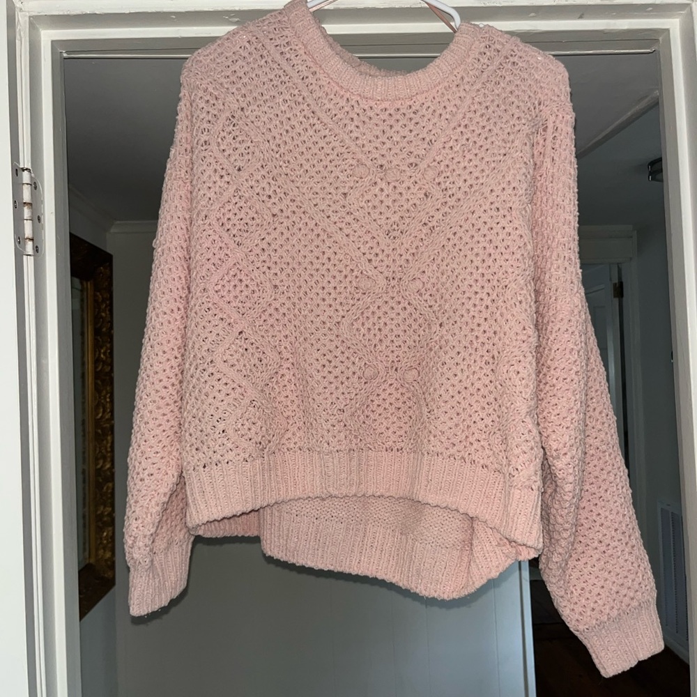 Light Pink Textured Crew Neck Sweater
